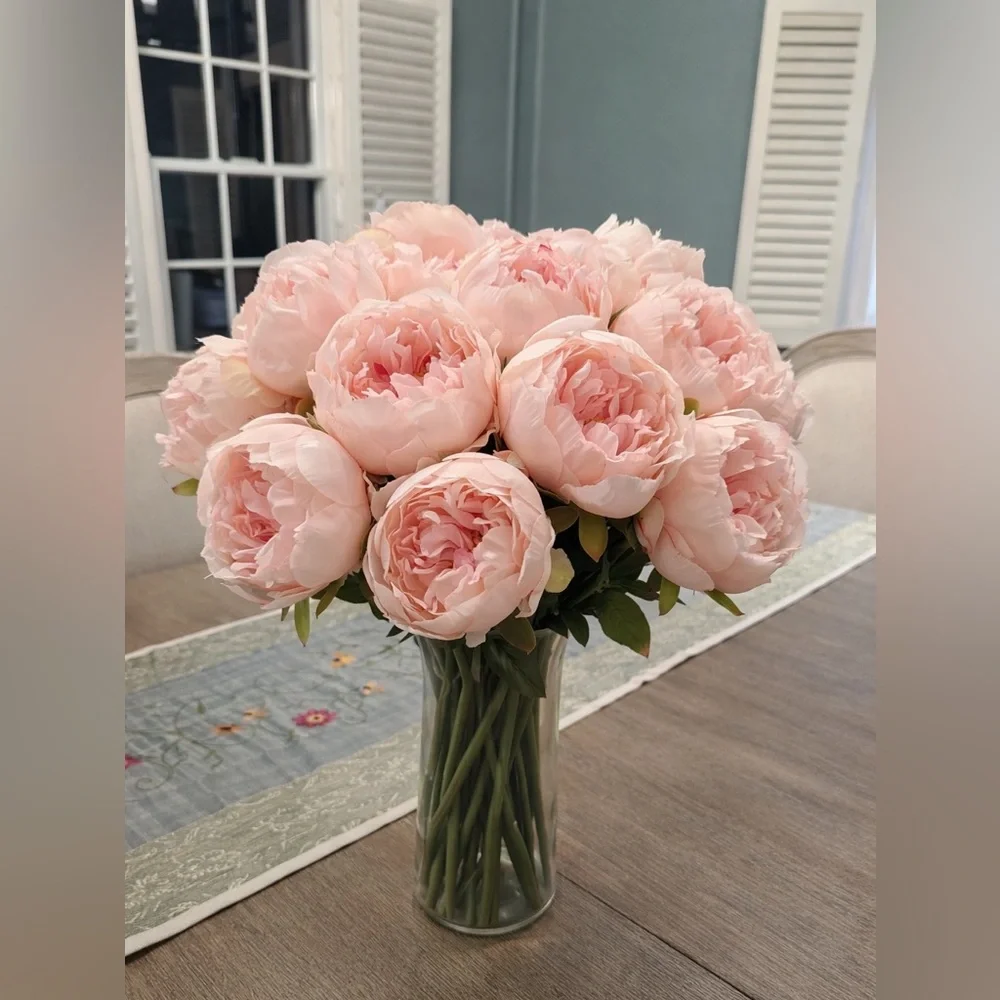 18 Stem Faux Pink Peony Bouquet Real Touch Lifelike Floral Decor New